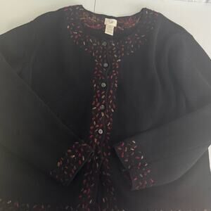 J.Jill Black Embroidered Sweater Cardigan 1990 Womens Med Petite Hong Kong